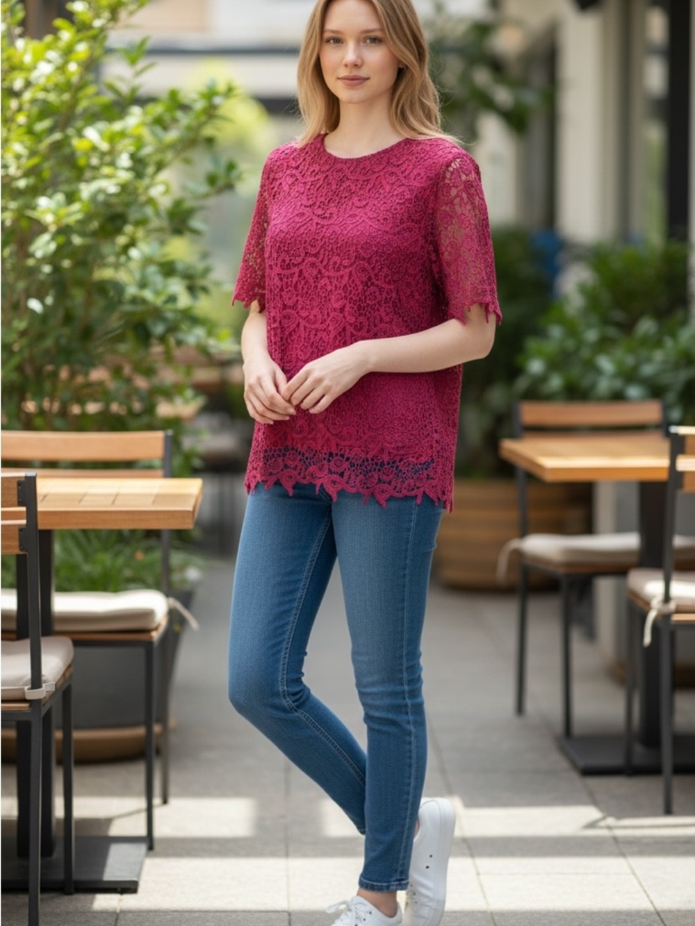 Philosophy Hot Pink Lace Shell Top